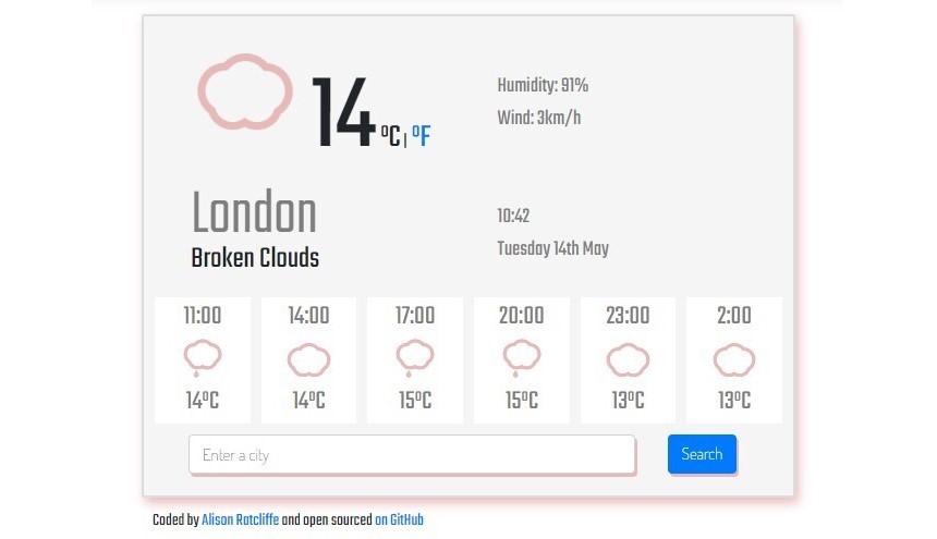 Weather application developed with React